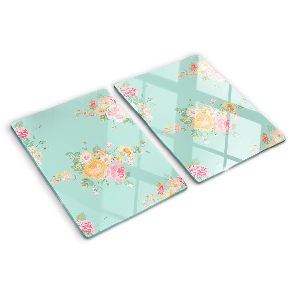 Szklana deska kuchenna z kwiatowym wzorem w pastelowych kolorach
