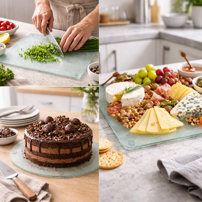 Szklana deska do krojenia Szklana deska do krojenia w wersji heksagonalnej o półtransparentnym wykończeniu