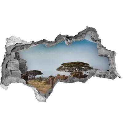 Dziura 3d fototapeta Słonie Kilimandżaro