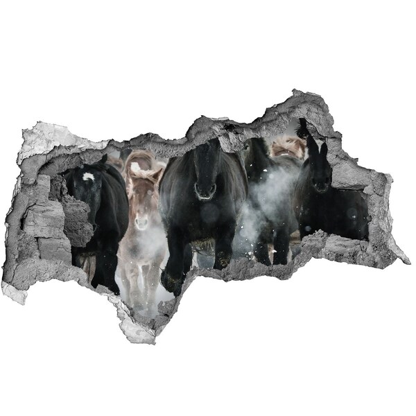 Fototapeta dziura na ścianę Galopujące konie przez ścianę