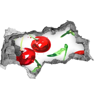 Samoprzylepna naklejka beton Czerwone wiśnie w dziurze w ścianie