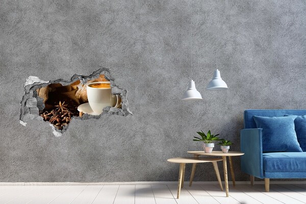 Naklejka 3D dziura samoprzylepna Kawa i świeże pieczywo