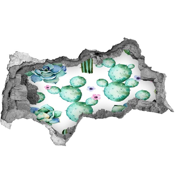 Naklejka 3D dziura na ścianę beton Kaktusy w dziurze w ścianie