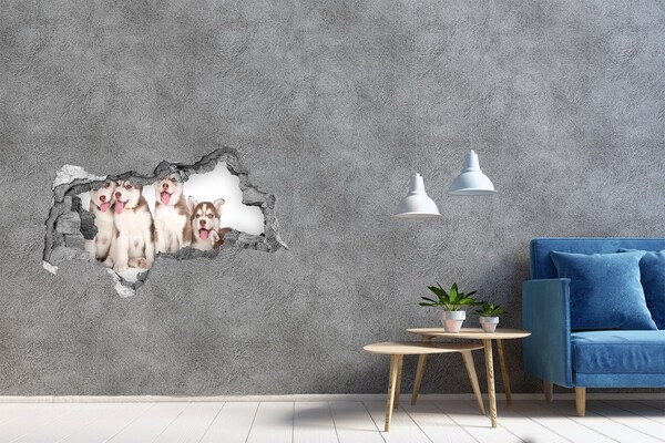 Dziura 3d fototapeta naklejka Szczeniaki Husky