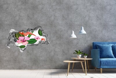 Dziura 3d fototapeta na ścianę Flamingi i rośliny