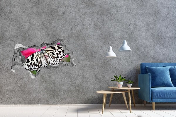 Dziura 3d fototapeta naklejka Motyl na kwiatku
