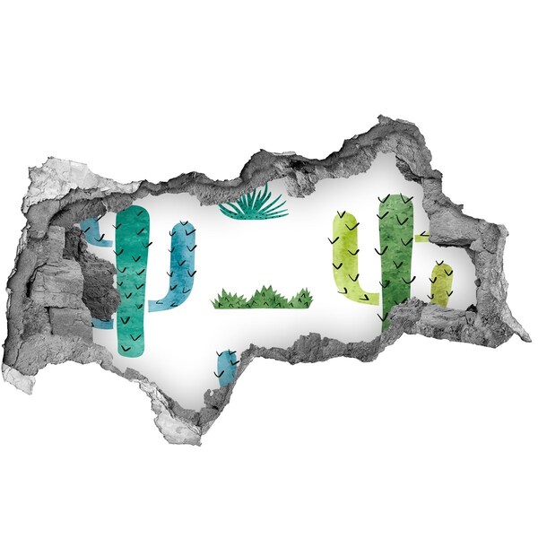 Naklejka 3D dziura na ścianę beton Zielony krajobraz z kaktusami