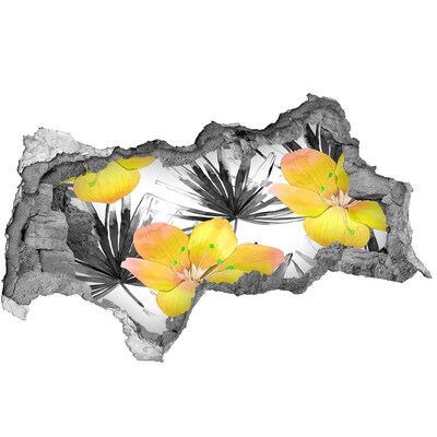 Naklejka 3D dziura beton Tropikalne kwiaty