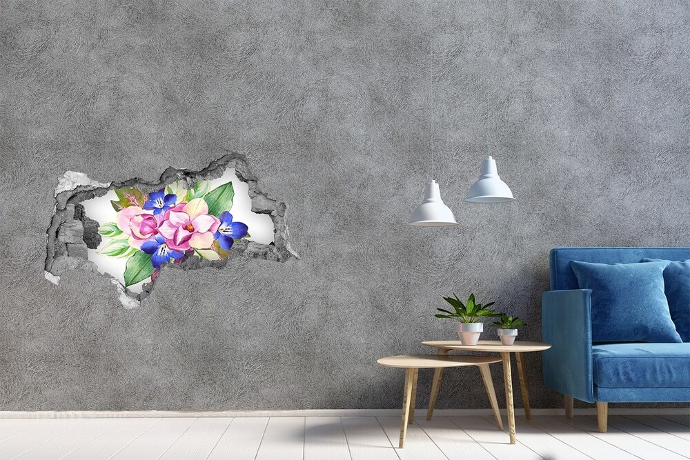 Naklejka 3D dziura na ścianę Bukiet kwiatków