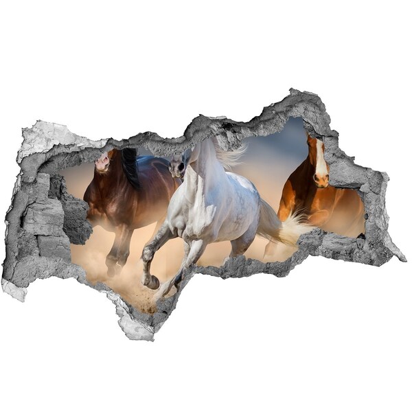Dziura 3d fototapeta naklejka Dziki galop koni