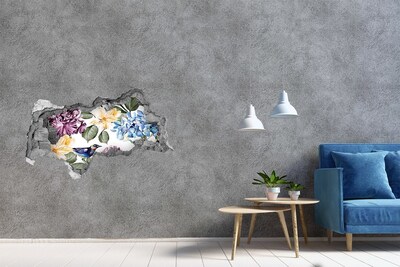 Naklejka 3D dziura na ścianę Kwiaty i ptaki