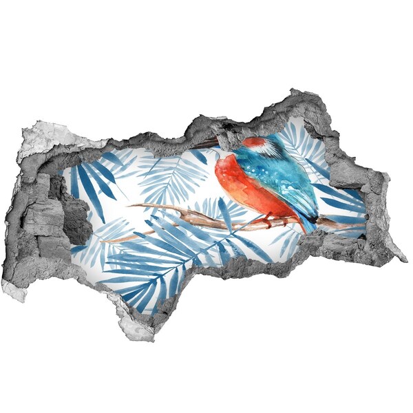 Dziura 3d fototapeta naklejka Tropikalny ptak wśród liści