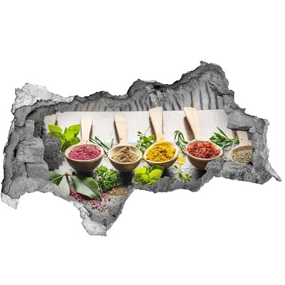Naklejka 3D dziura na ścianę Kuchenne przyprawy w drewnianych łyżkach