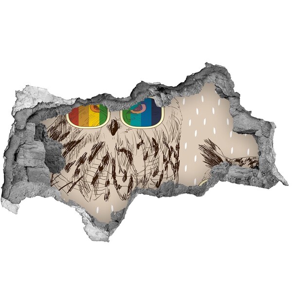 Dziura 3d fototapeta naklejka Oko sowy w dziurze w ścianie