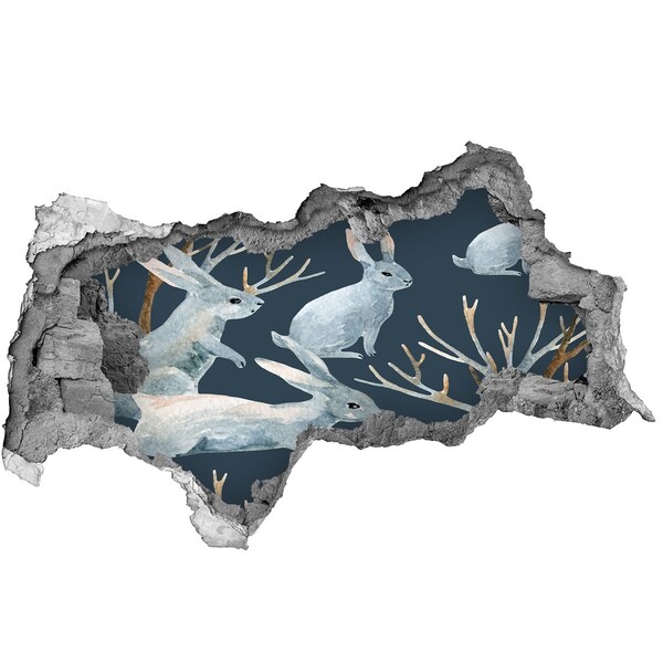 Dziura 3d fototapeta naklejka Króliki zimą