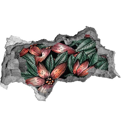 Naklejka 3D dziura na ścianę Kwiatowy wzór na tle zniszczonej ściany