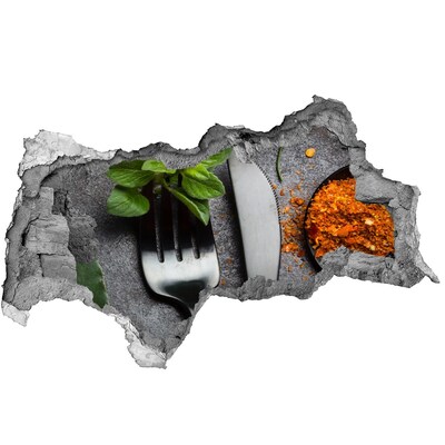 Naklejka 3D dziura na ścianę Kulinarny świat za ścianą