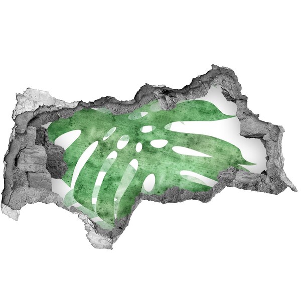 Naklejka 3D dziura na ścianę beton Zielony liść w uszkodzonej ścianie