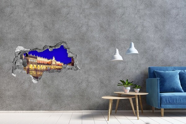 Fototapeta dziura na ścianę 3d Krakowski Rynek Główny w nocy