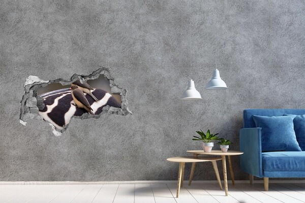Dziura 3d fototapeta naklejka Ptaki i zebra