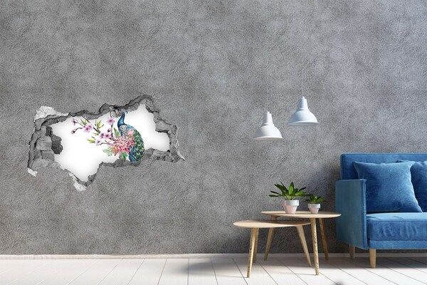 Dziura 3d fototapeta na ścianę Paw i kwiaty