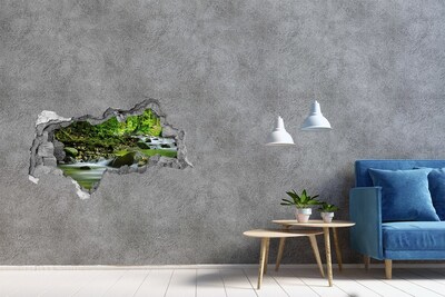 Dziura 3d w ścianie naklejka Wodospad w lesie tropikalnym