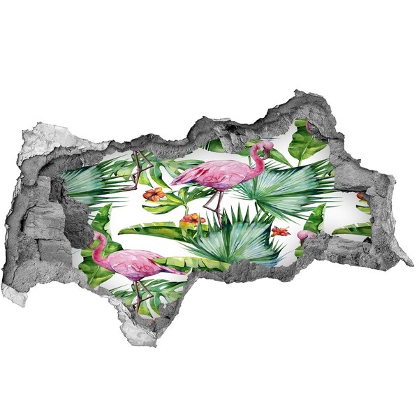 Dziura 3d fototapeta naklejka Flamingi rośliny