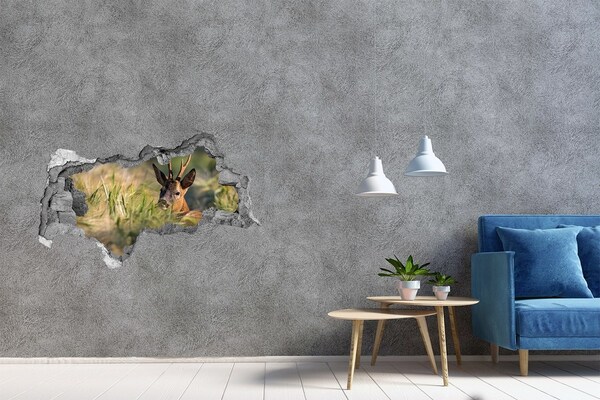 Dziura 3d fototapeta na ścianę Jeleń w polu
