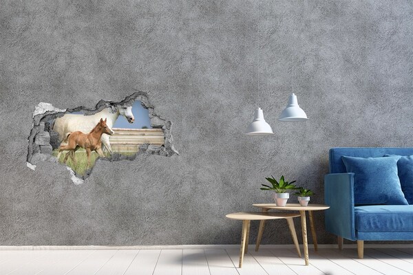 Dziura 3d fototapeta na ścianę Klacz ze źrebięciem
