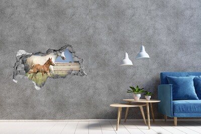 Dziura 3d fototapeta na ścianę Klacz ze źrebięciem