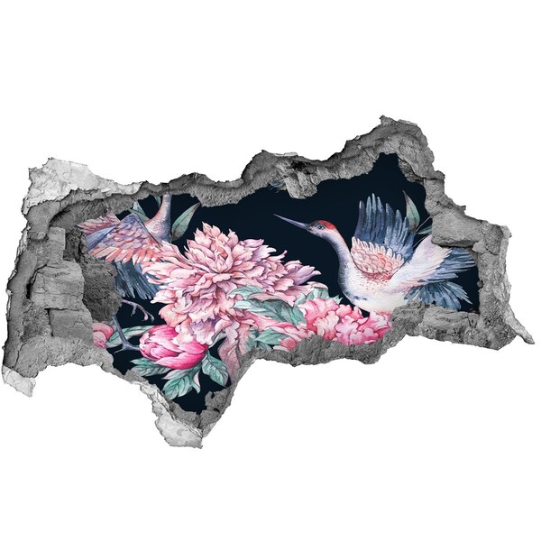 Dziura 3d fototapeta naklejka Kwiatowa scena z ptakiem