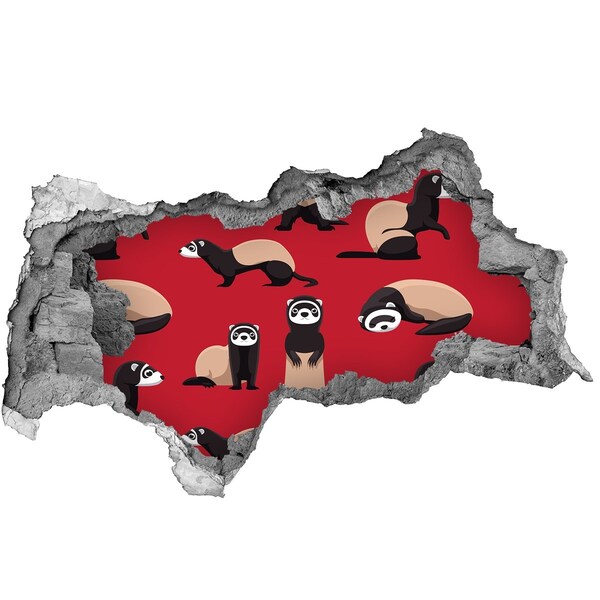 Dziura 3d fototapeta naklejka Funky Ferrets in a Wall Hole