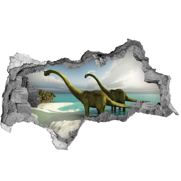 Dziura 3d fototapeta naklejka Dinozaury na plaży