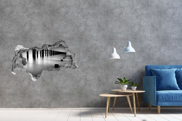 Dziura 3d w ścianie naklejka Zatopiony molo w monochromatycznej scenerii