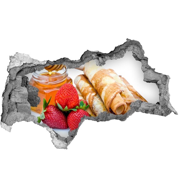 Naklejka 3D dziura na ścianę Pyszne naleśniki z truskawkami