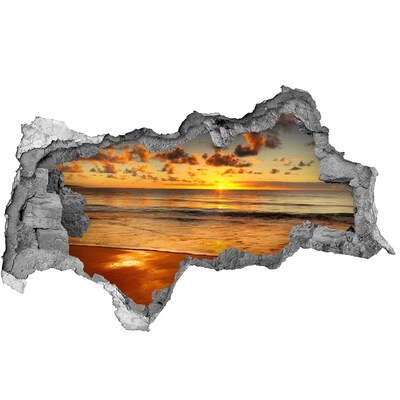 Dziura 3d w ścianie na ścianę Zachód słońca nad oceanem