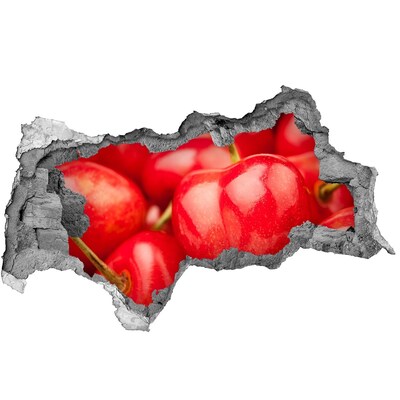 Naklejka 3D dziura okleina Soczyste wiśnie w dziurze w ścianie