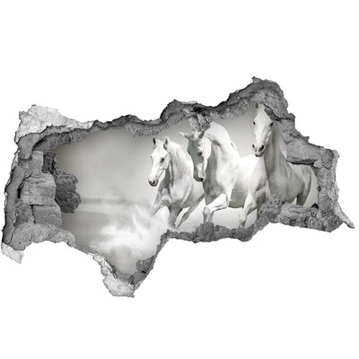 Dziura 3d fototapeta na ścianę Białe konie w galopie