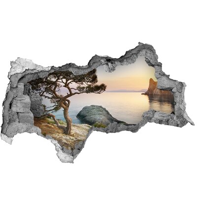 Dziura 3d w ścianie naklejka Drzewo nad morzem