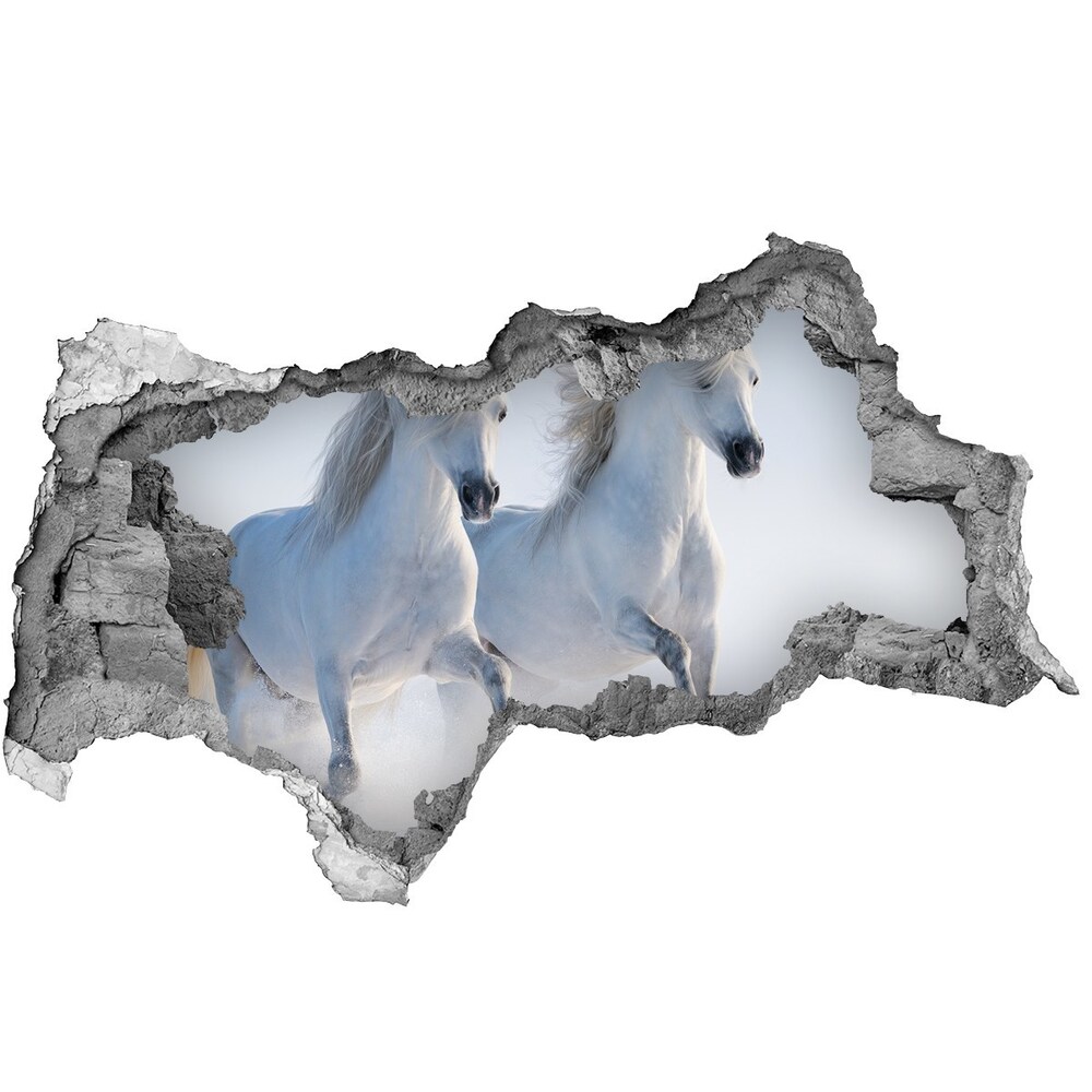 Dziura 3d fototapeta na ścianę Dwa konie w śniegu