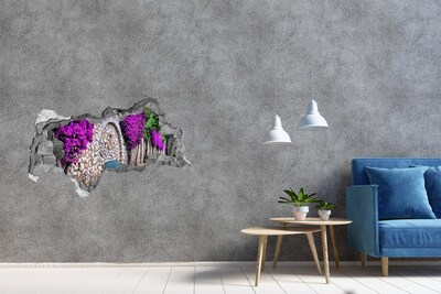 Fototapeta dziura na ścianę 3d Kwiatowa aleja w kamiennym murze