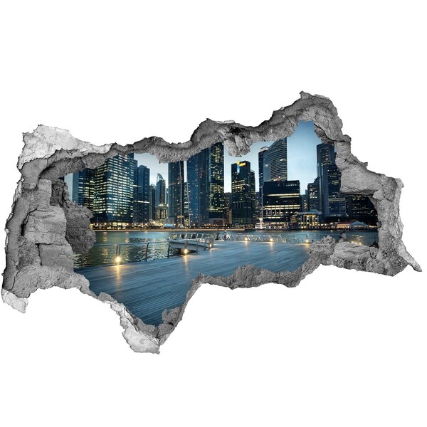 Fototapeta dziura na ścianę 3d Singapur nocą