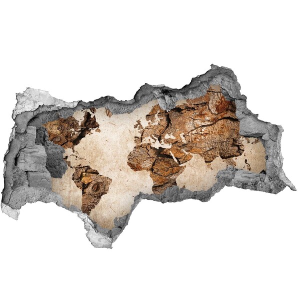 Samoprzylepna dziura na ścianę Zniszczona ściana z mapą świata