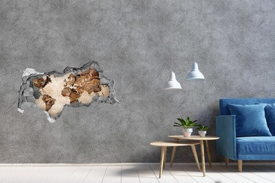 Samoprzylepna dziura na ścianę Mapa świata drewno