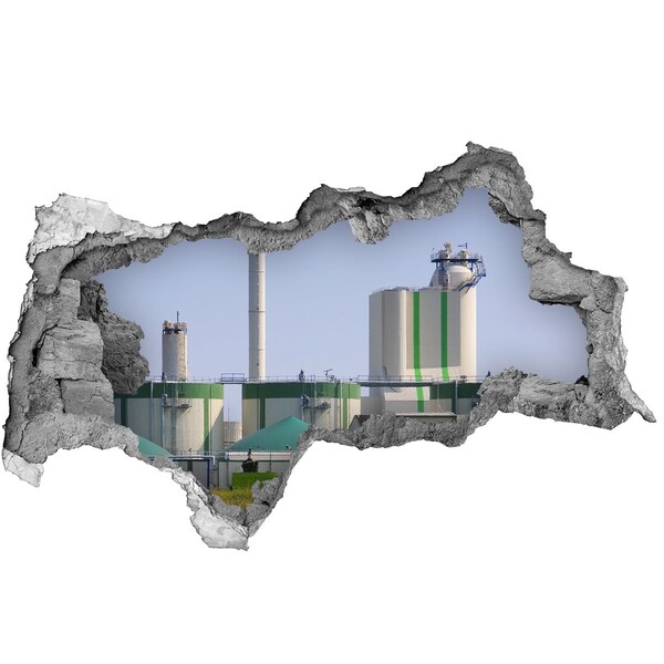 Fototapeta dziura na ścianę 3d Fabryka w tle