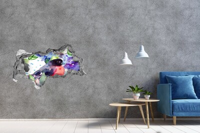 Dziura 3d fototapeta naklejka Ptak w kolorowej kompozycji