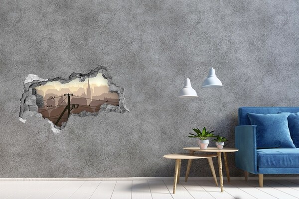 Fototapeta dziura na ścianę 3d Widok na miasto przez dziurę w ścianie