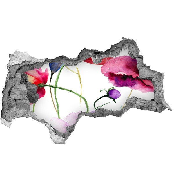 Naklejka 3D dziura na ścianę samoprzylepna Kwiatowy pejzaż przez dziurę w ścianie