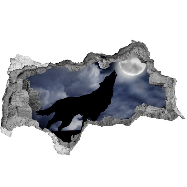 Dziura 3d fototapeta na ścianę Wilk na tle księżyca