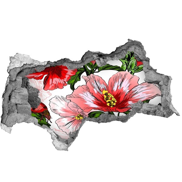 Naklejka 3D dziura na ścianę beton Hibiskus